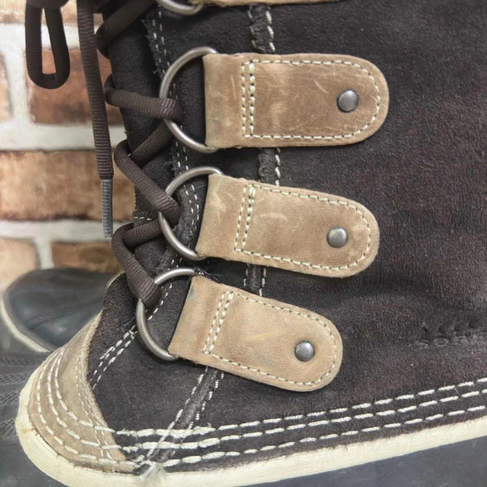 Sorel Joan of Arctic Waterproof Winter Boots Brown Suede Fur NL1540-248 Size 8
